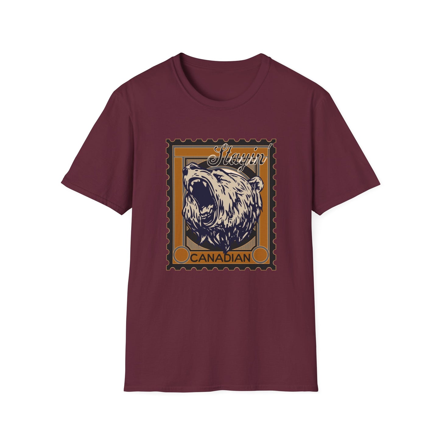 Stayin' Canadian Grizzly Bear Stamp Unisex T-Shirt - The Snarky Pirate