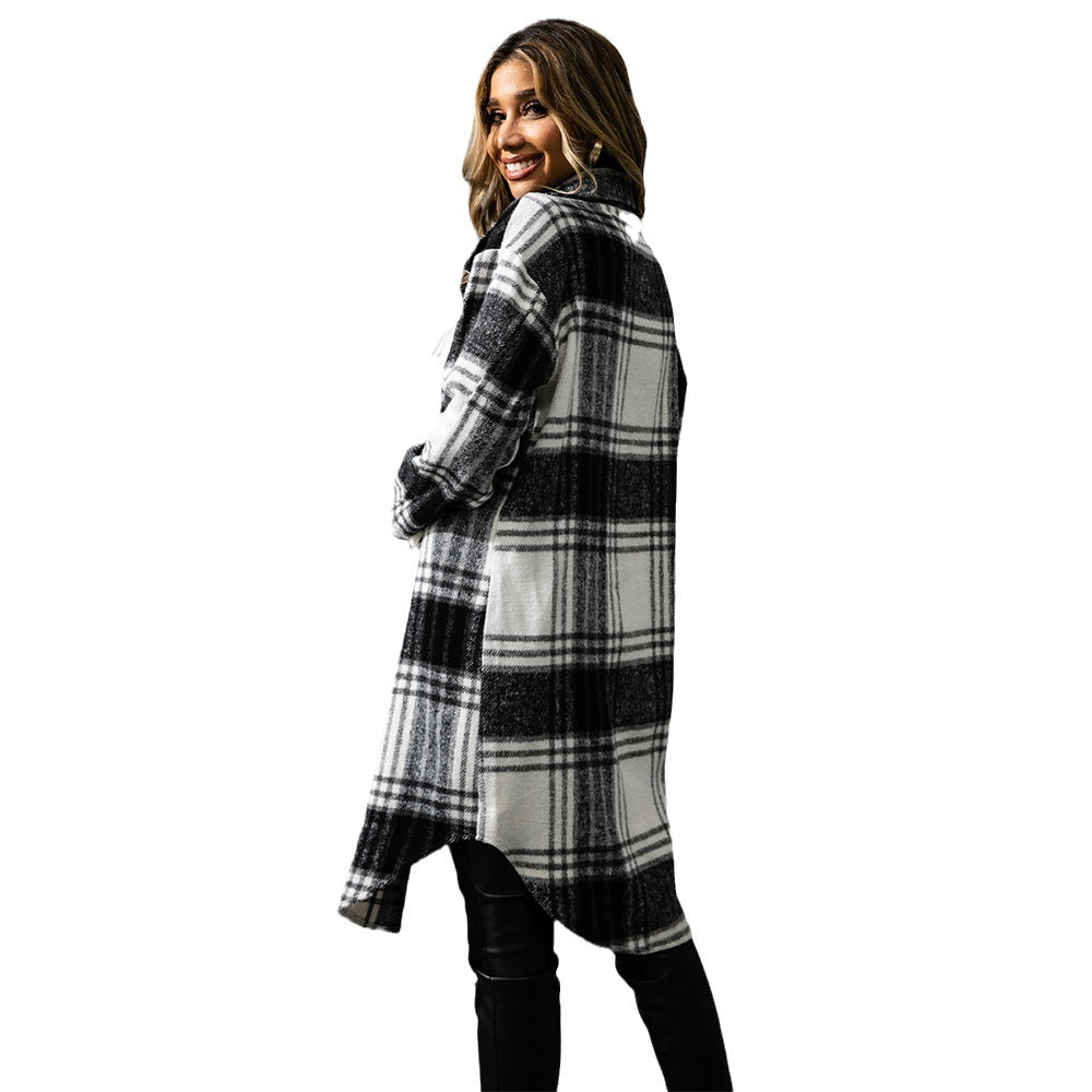 Ladies Rustic Plaid Coarse Wool coat