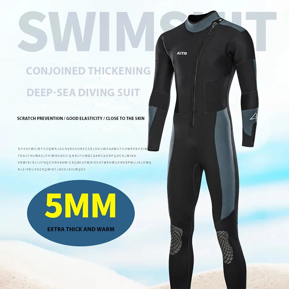 Men's 5mm Neoprene Wetsuit Long-sleeved Diving Suit - Metal Grey/Black