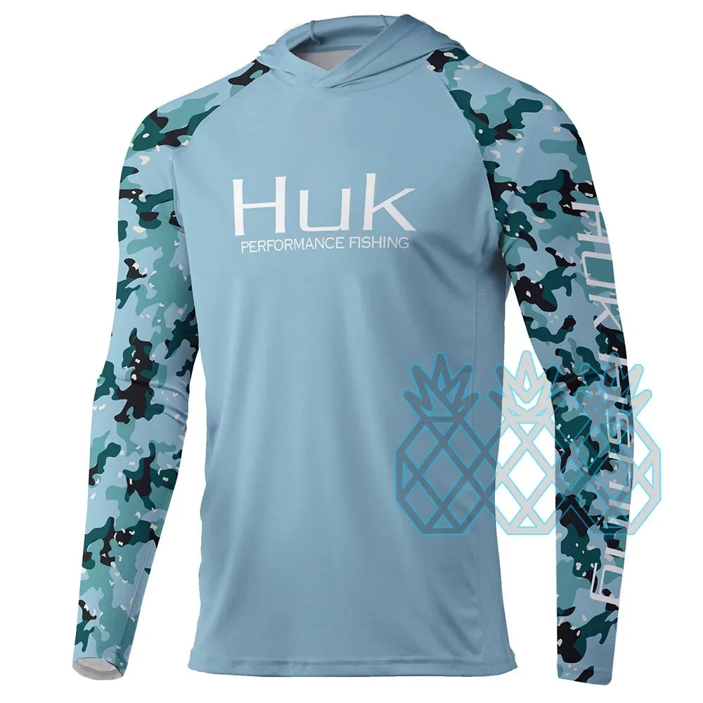 HUK Performance Fishing Shirts Men Long Sleeve Hoodie Fishing Tops Outdoor Sports Uv Protection UPF 50+ Breathable Fishing Wear