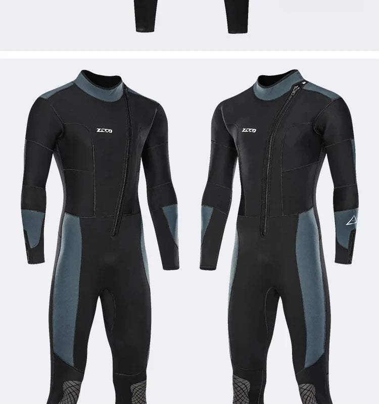 Men's 5mm Neoprene Wetsuit Long-sleeved Diving Suit - Metal Grey/Black