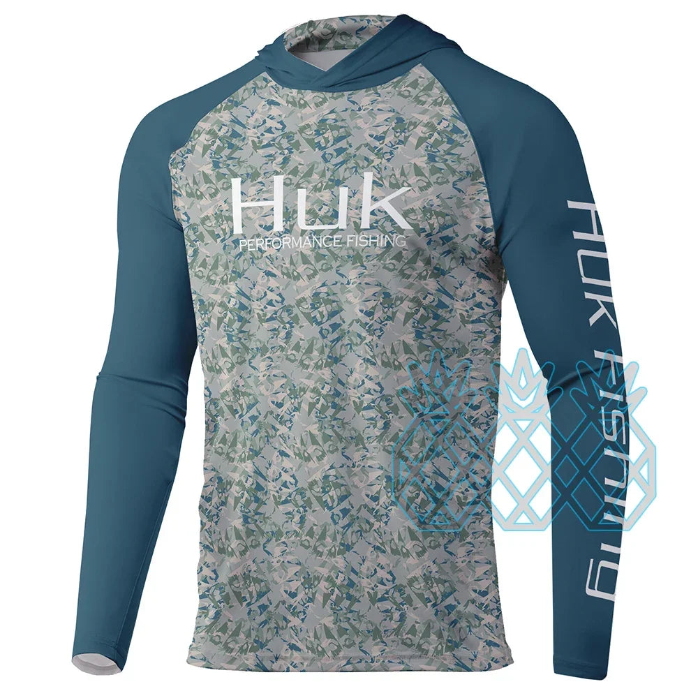 HUK Performance Fishing Shirts Men Long Sleeve Hoodie Fishing Tops Outdoor Sports Uv Protection UPF 50+ Breathable Fishing Wear