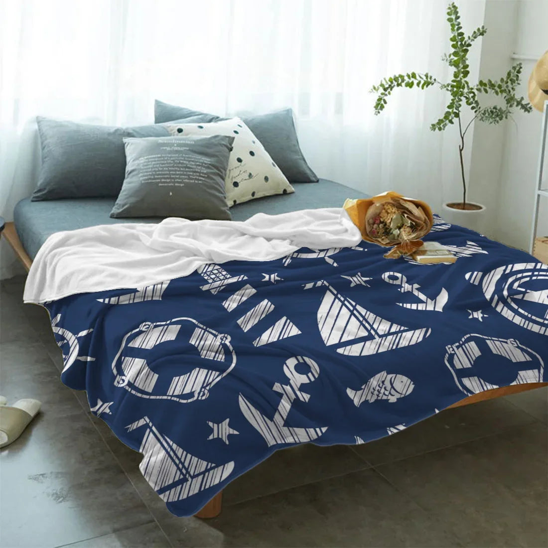 Nautical Anchor Flannel Blanket - Soft, Portable, Stylish