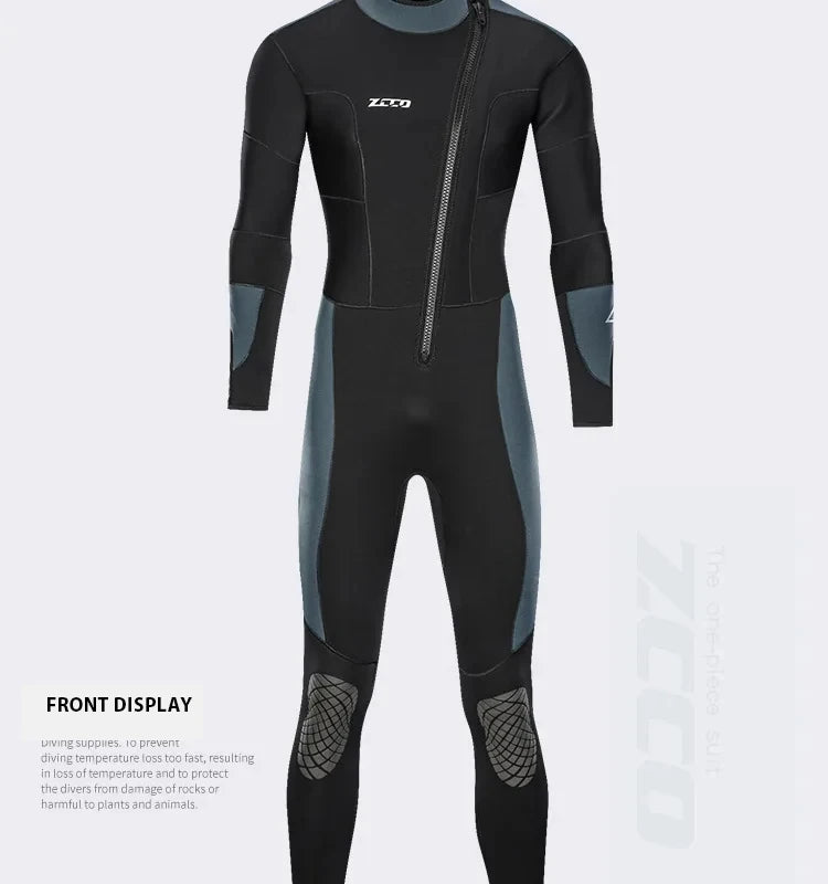 Men's 5mm Neoprene Wetsuit Long-sleeved Diving Suit - Metal Grey/Black