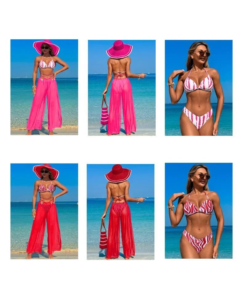 Designer Sexy Bikini Sets Piece Pink Striped Print