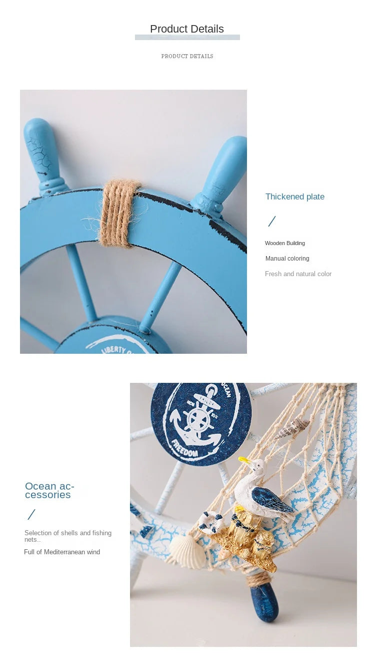 Nautical Mediterranean Ship Rudder Decor - Handcrafted Wooden Boat Wheel