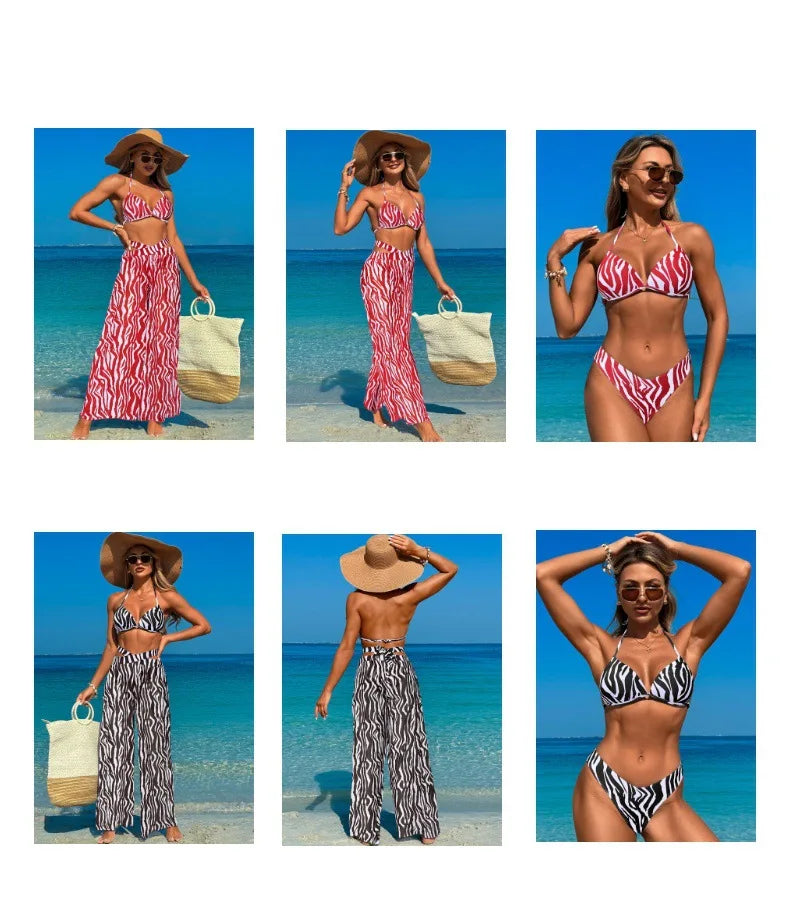 Designer Sexy Bikini Sets Piece Bold Pink Zebra Print