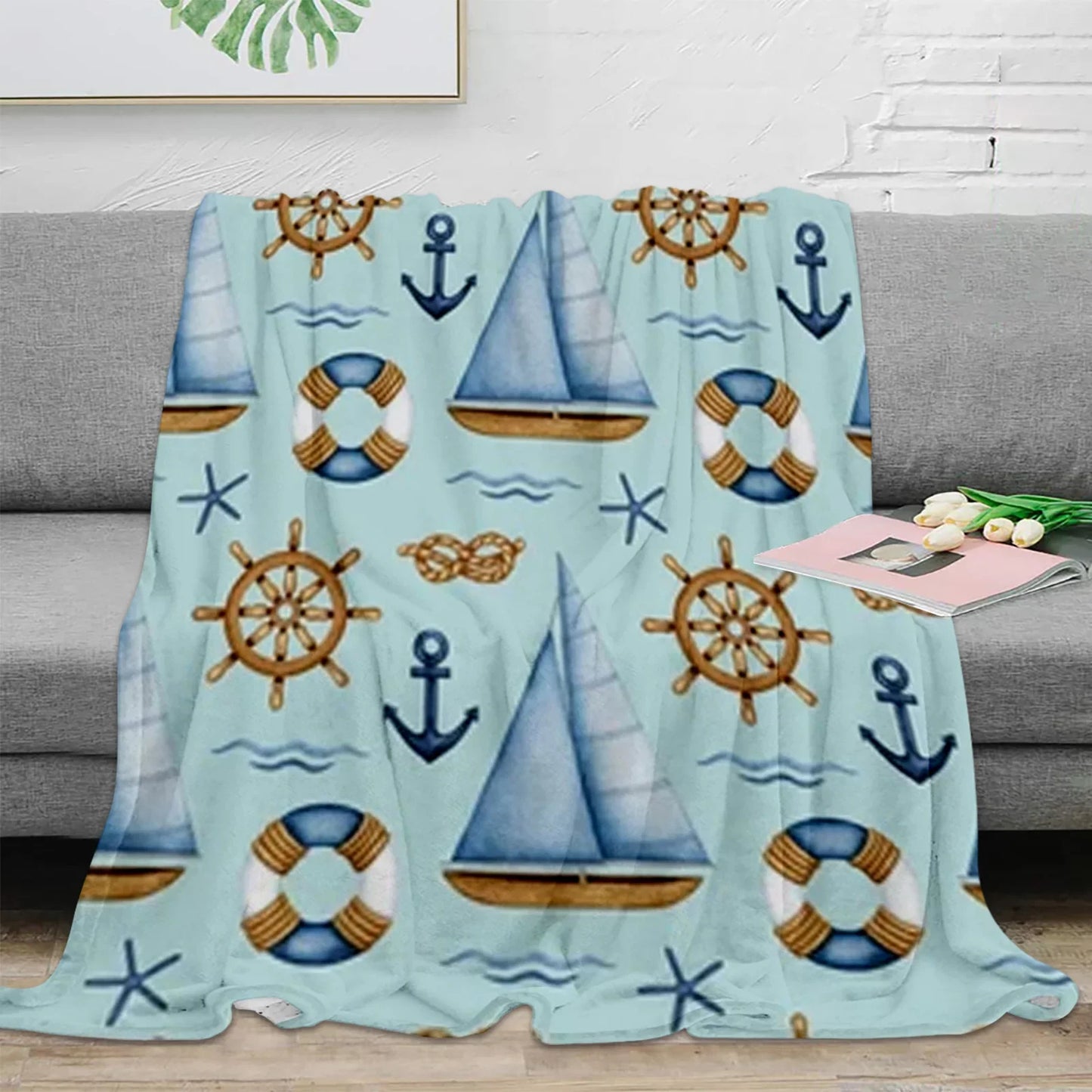 Nautical Anchor Flannel Blanket - Soft, Portable, Stylish