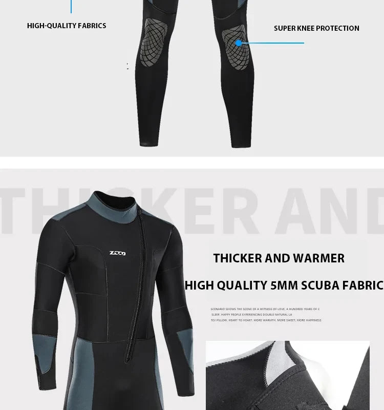 Men's 5mm Neoprene Wetsuit Long-sleeved Diving Suit - Metal Grey/Black