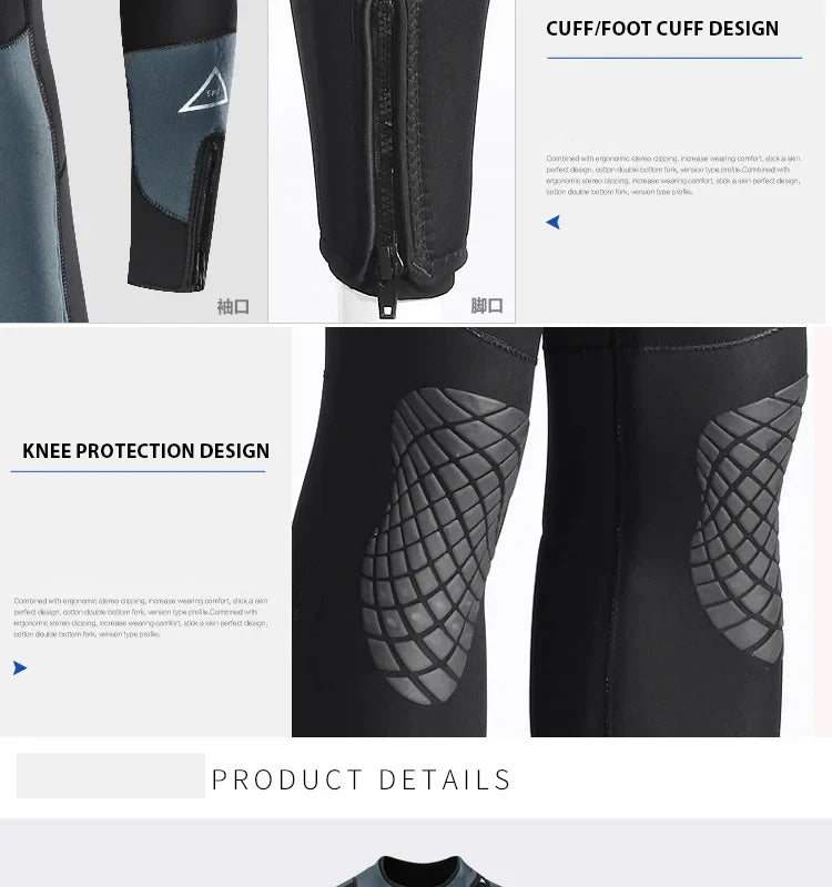 Men's 5mm Neoprene Wetsuit Long-sleeved Diving Suit - Metal Grey/Black