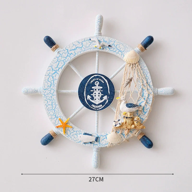 Nautical Mediterranean Ship Rudder Decor - Handcrafted Wooden Boat Wheel