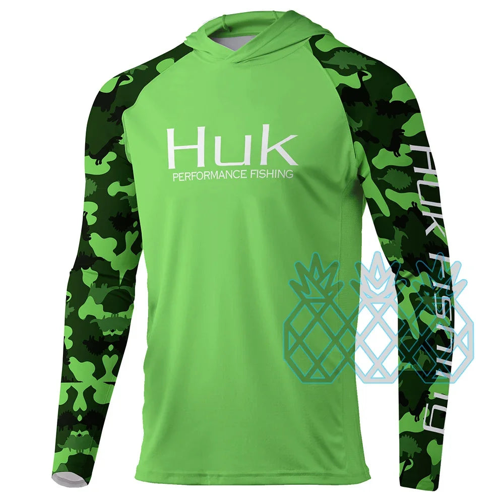 HUK Performance Fishing Shirts Men Long Sleeve Hoodie Fishing Tops Outdoor Sports Uv Protection UPF 50+ Breathable Fishing Wear