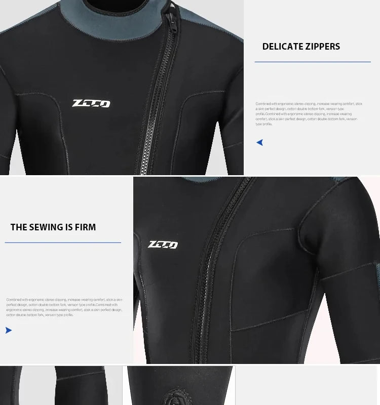 Men's 5mm Neoprene Wetsuit Long-sleeved Diving Suit - Metal Grey/Black