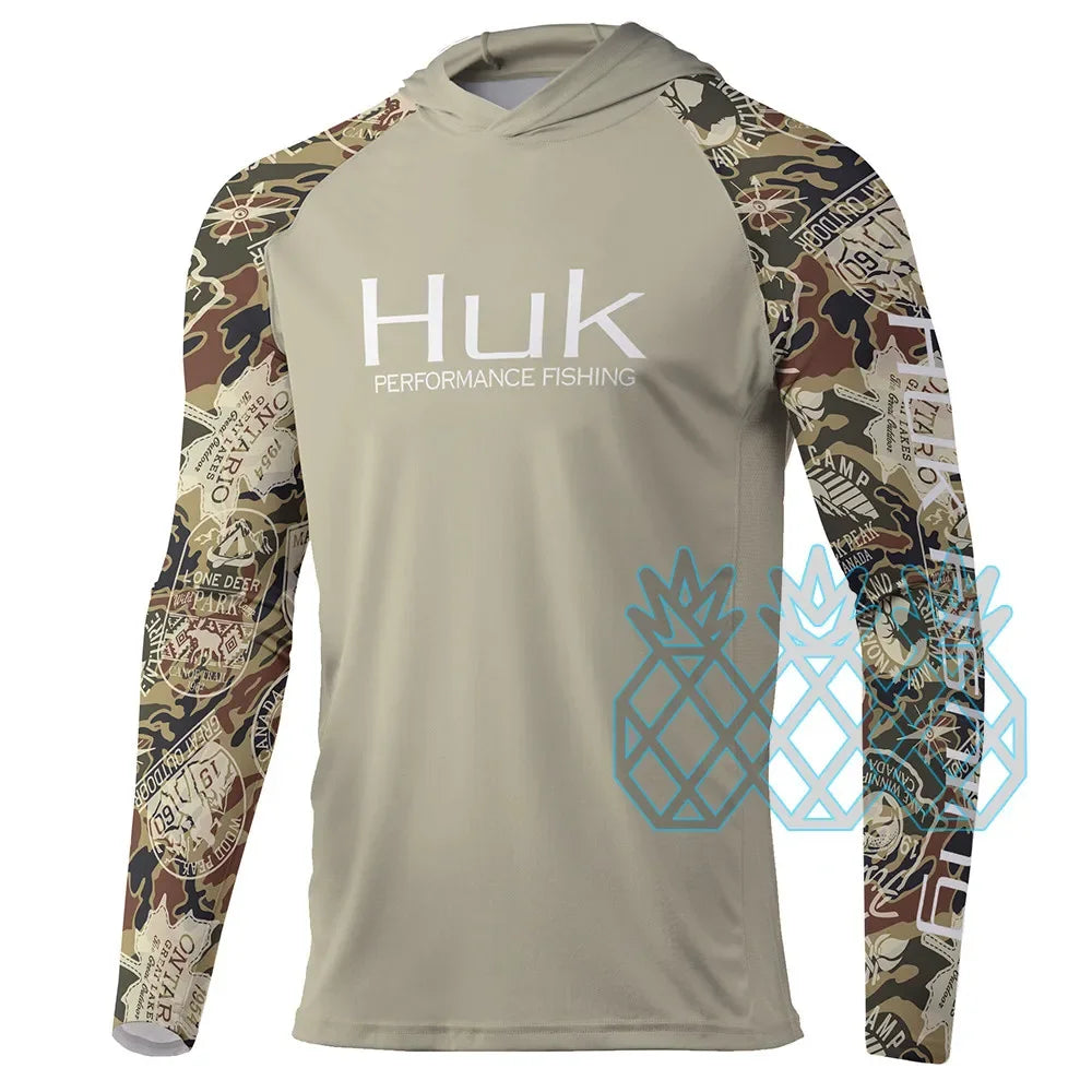 HUK Performance Fishing Shirts Men Long Sleeve Hoodie Fishing Tops Outdoor Sports Uv Protection UPF 50+ Breathable Fishing Wear