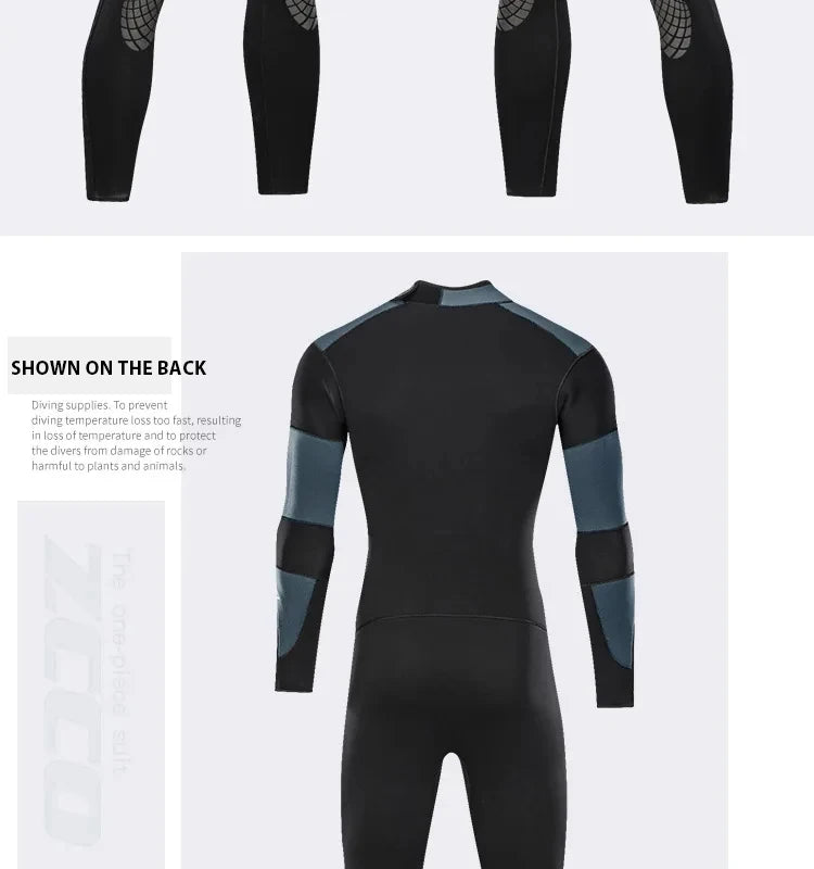 Men's 5mm Neoprene Wetsuit Long-sleeved Diving Suit - Metal Grey/Black
