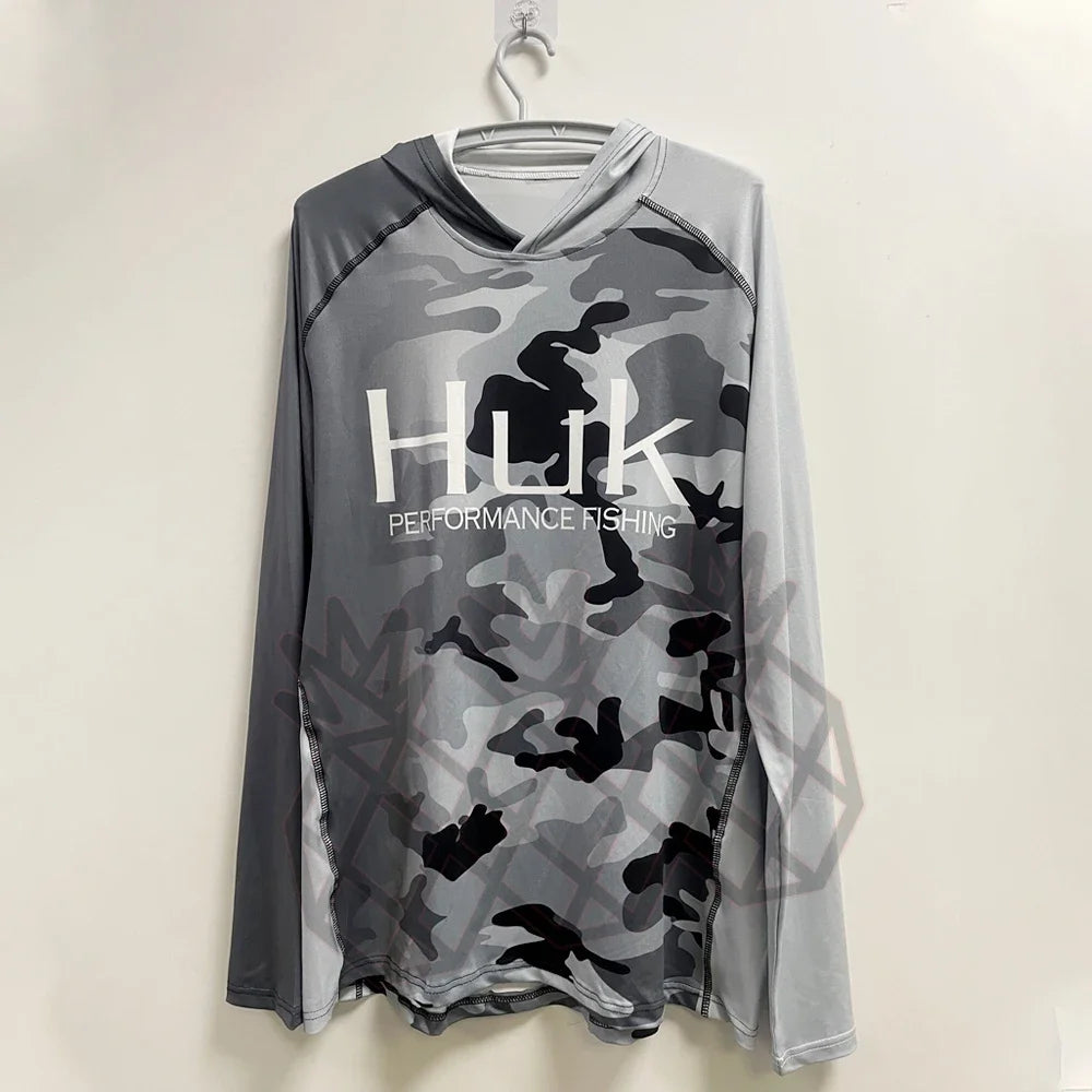 HUK Performance Fishing Shirts Men Long Sleeve Hoodie Fishing Tops Outdoor Sports Uv Protection UPF 50+ Breathable Fishing Wear