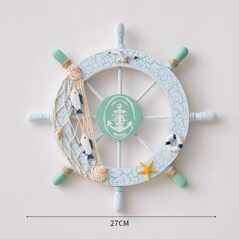Nautical Mediterranean Ship Rudder Decor - Handcrafted Wooden Boat Wheel