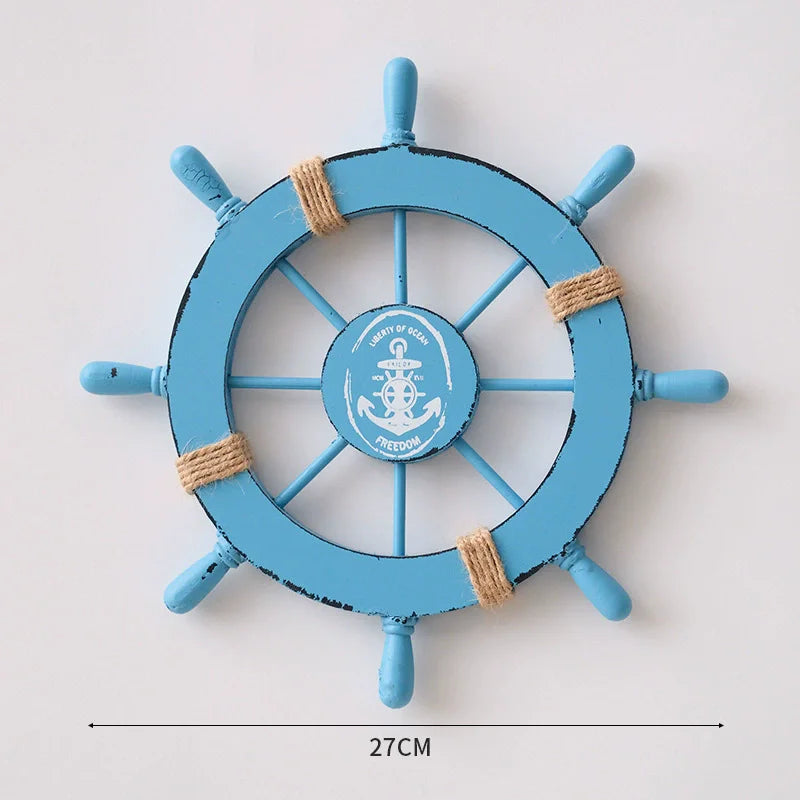 Nautical Mediterranean Ship Rudder Decor - Handcrafted Wooden Boat Wheel