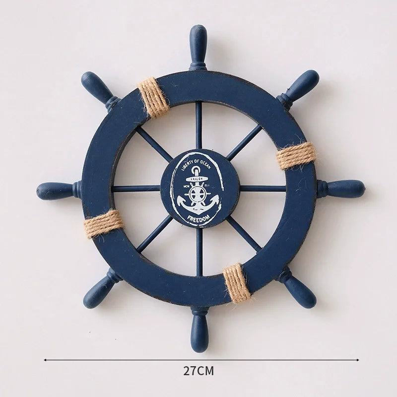 Nautical Mediterranean Ship Rudder Decor - Handcrafted Wooden Boat Wheel
