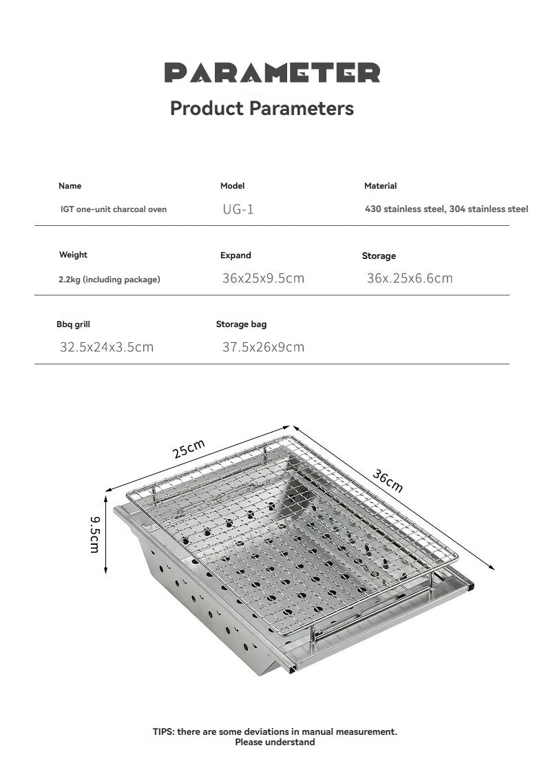 CAMPINGMOON UG-1 Unit IGT Carbon Grill Camping Table Expansion Windproof BBQ Double-Layer Insulated Firewood Stove