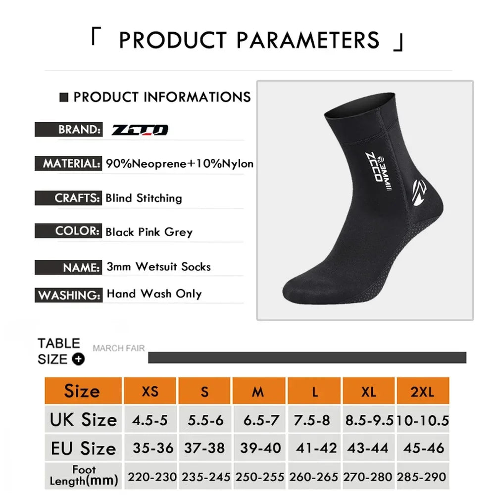 1 Pair New 3mm Neoprene Diving Socks Non-slip Adult Warm Patchwork Wetsuit Shoes Diving Surfing