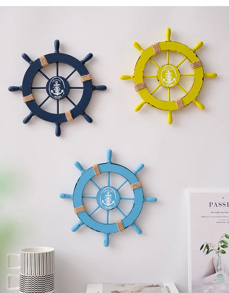 Nautical Mediterranean Ship Rudder Decor - Handcrafted Wooden Boat Wheel