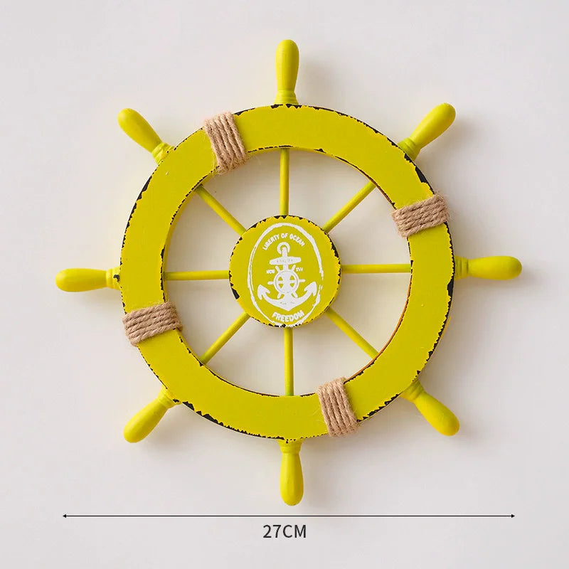 Nautical Mediterranean Ship Rudder Decor - Handcrafted Wooden Boat Wheel