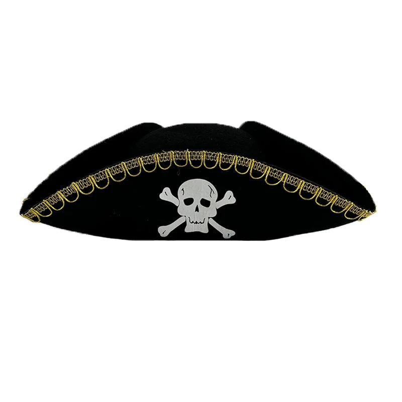 Luminous Felt Pirate Hat with glowing Skull Print Pirate Captain Cap for halloween Party