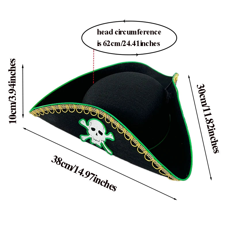 Luminous Felt Pirate Hat with glowing Skull Print Pirate Captain Cap for halloween Party