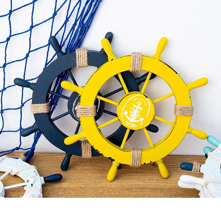 Nautical Mediterranean Ship Rudder Decor - Handcrafted Wooden Boat Wheel