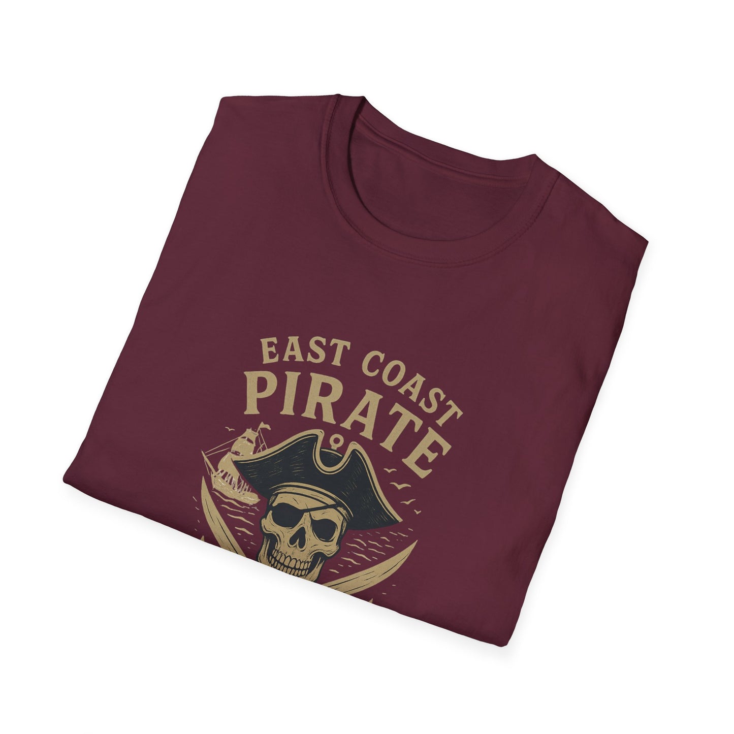 East Coast Pirate Unisex Softstyle T-Shirt | Fun Pirate Graphic Tee, Summer Casual Wear, Gift for Sailors, Pirate Parties, Halloween Costume