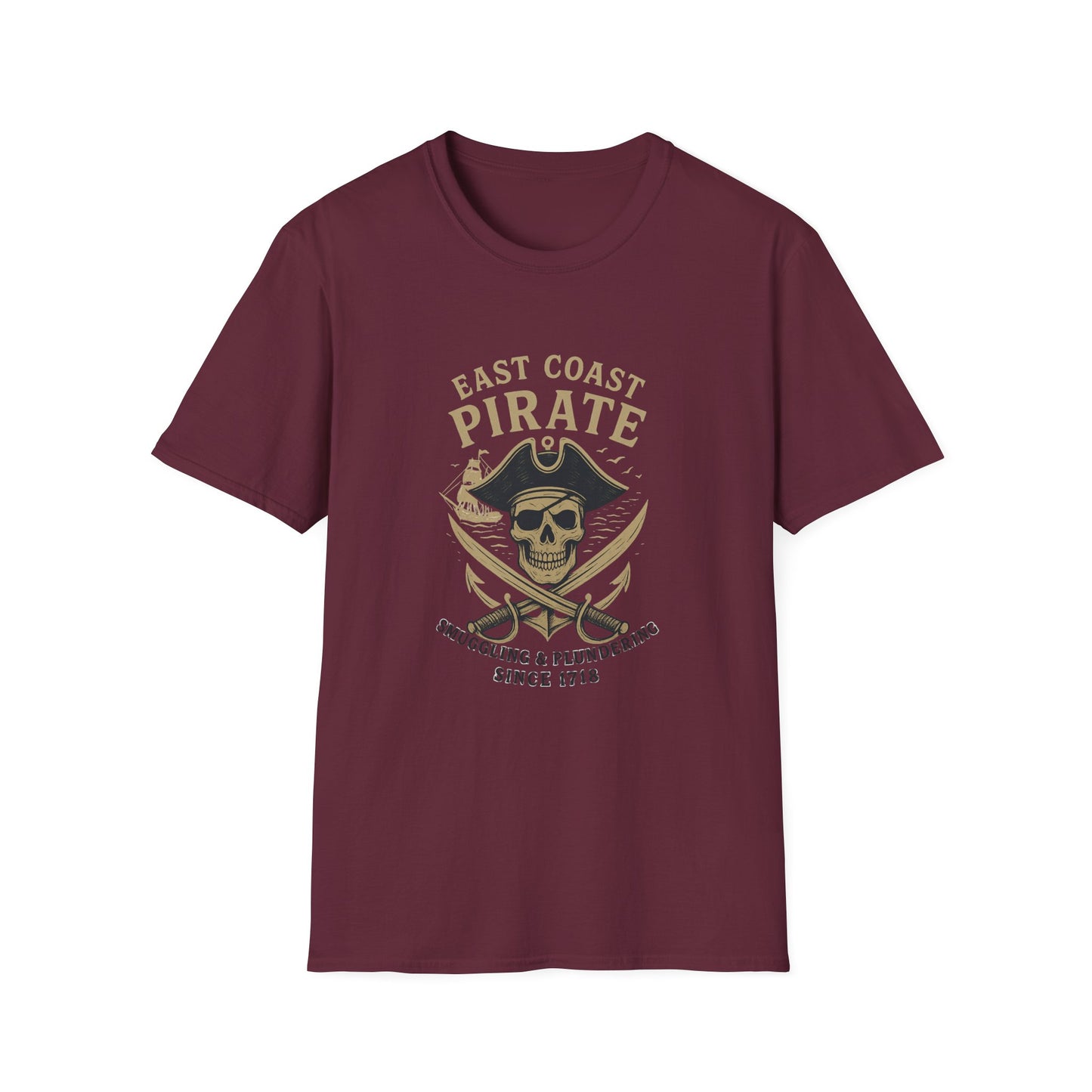 East Coast Pirate Unisex Softstyle T-Shirt | Fun Pirate Graphic Tee, Summer Casual Wear, Gift for Sailors, Pirate Parties, Halloween Costume