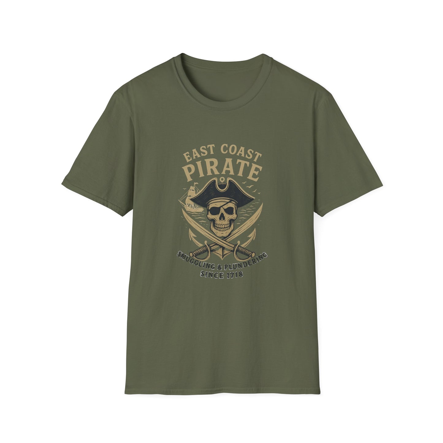 East Coast Pirate Unisex Softstyle T-Shirt | Fun Pirate Graphic Tee, Summer Casual Wear, Gift for Sailors, Pirate Parties, Halloween Costume