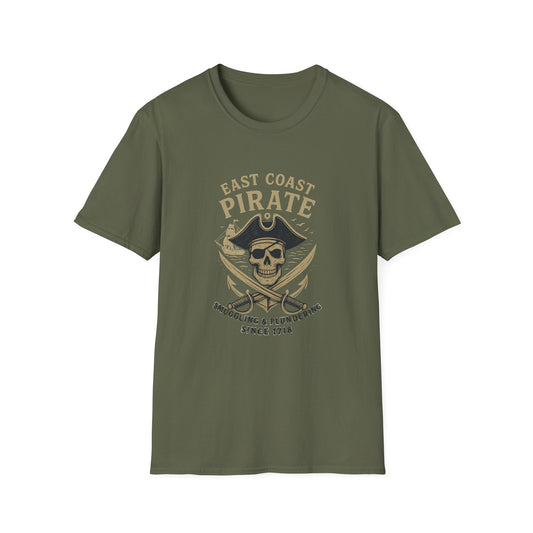 East Coast Pirate Unisex Softstyle T-Shirt | Fun Pirate Graphic Tee, Summer Casual Wear, Gift for Sailors, Pirate Parties, Halloween Costume