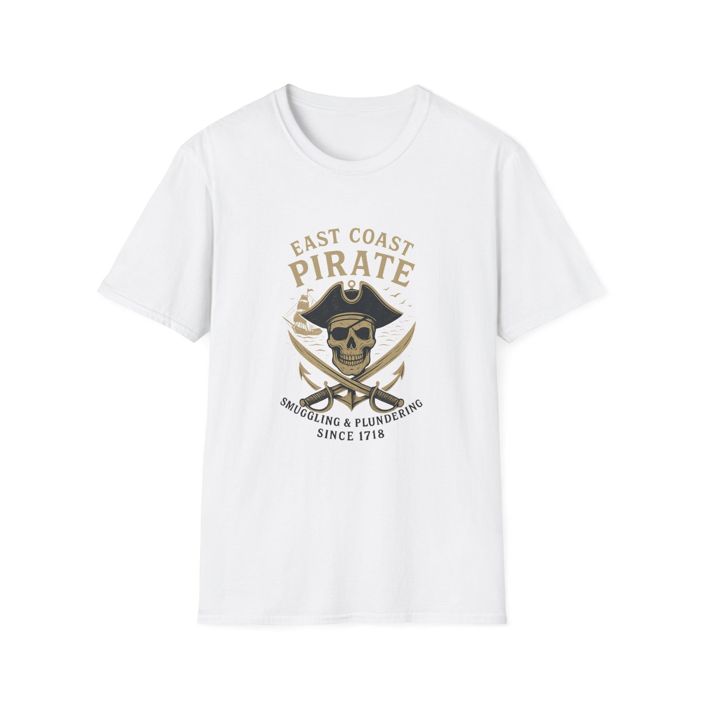 East Coast Pirate Unisex Softstyle T-Shirt | Fun Pirate Graphic Tee, Summer Casual Wear, Gift for Sailors, Pirate Parties, Halloween Costume