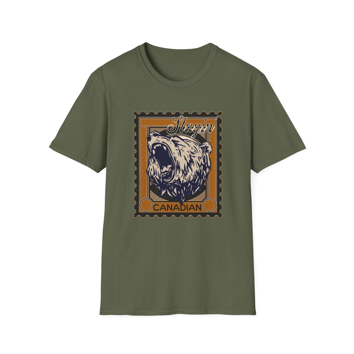 Stayin' Canadian Grizzly Bear Stamp Unisex T-Shirt - The Snarky Pirate
