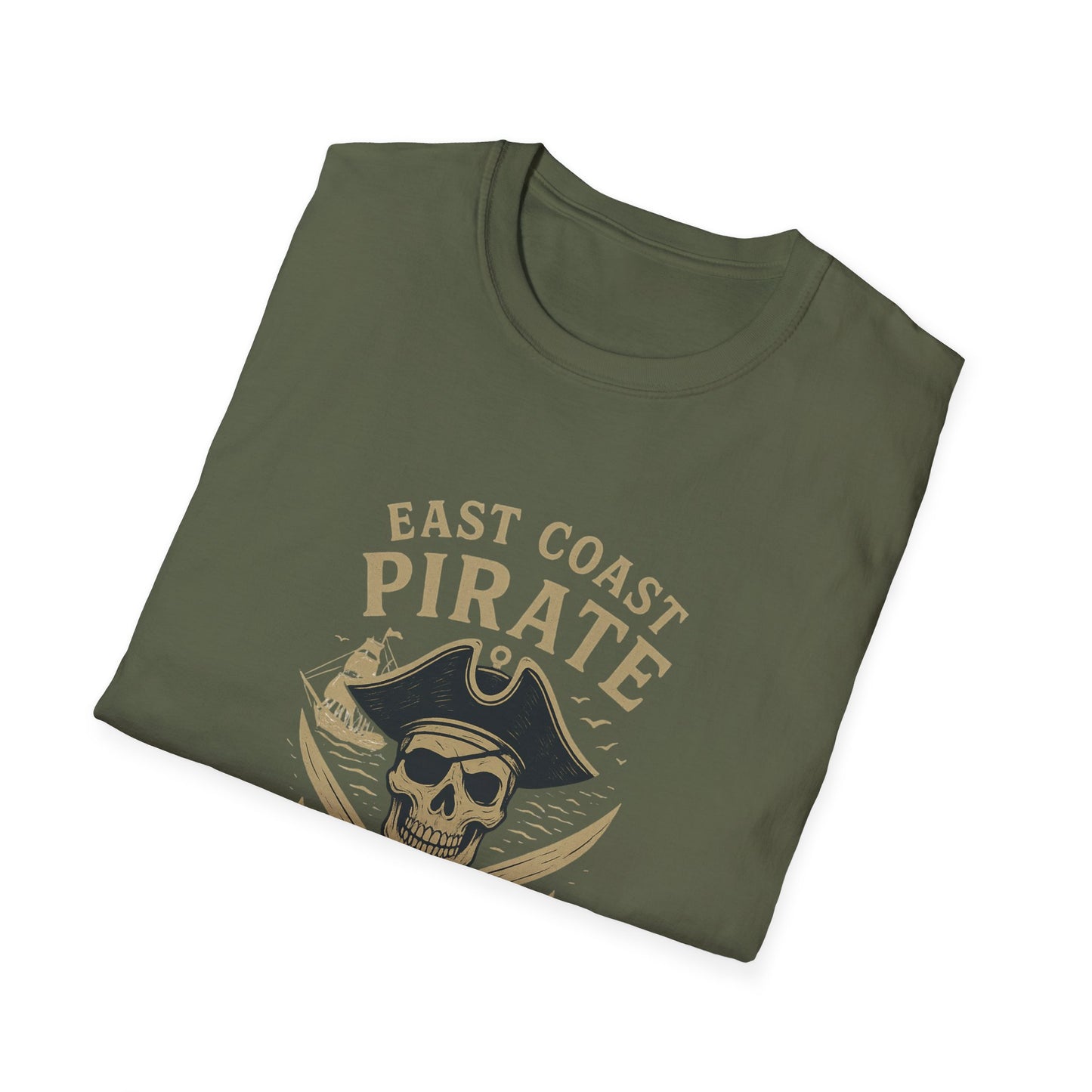 East Coast Pirate Unisex Softstyle T-Shirt | Fun Pirate Graphic Tee, Summer Casual Wear, Gift for Sailors, Pirate Parties, Halloween Costume