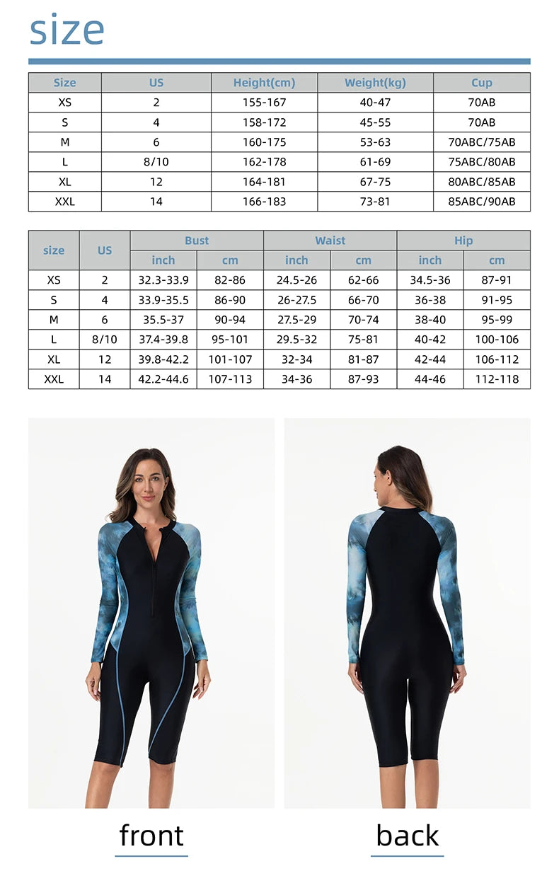 Women's Long Sleeve One-Piece Swimsuit – Patchwork Camouflage Surfing Suit