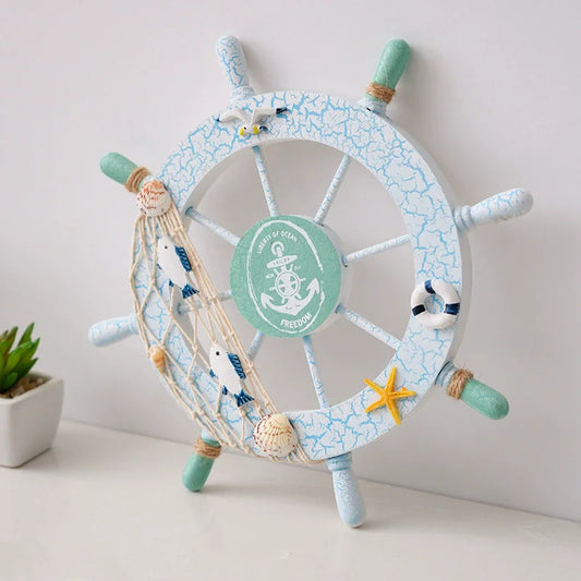 Nautical Mediterranean Ship Rudder Decor - Handcrafted Wooden Boat Wheel