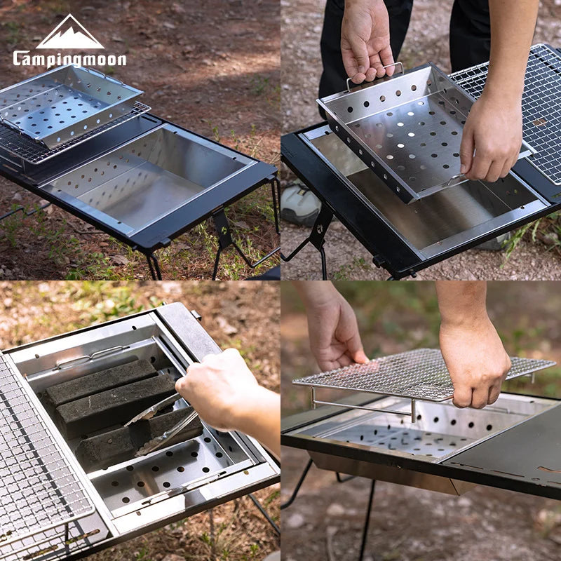 CAMPINGMOON UG-1 Unit IGT Carbon Grill Camping Table Expansion Windproof BBQ Double-Layer Insulated Firewood Stove