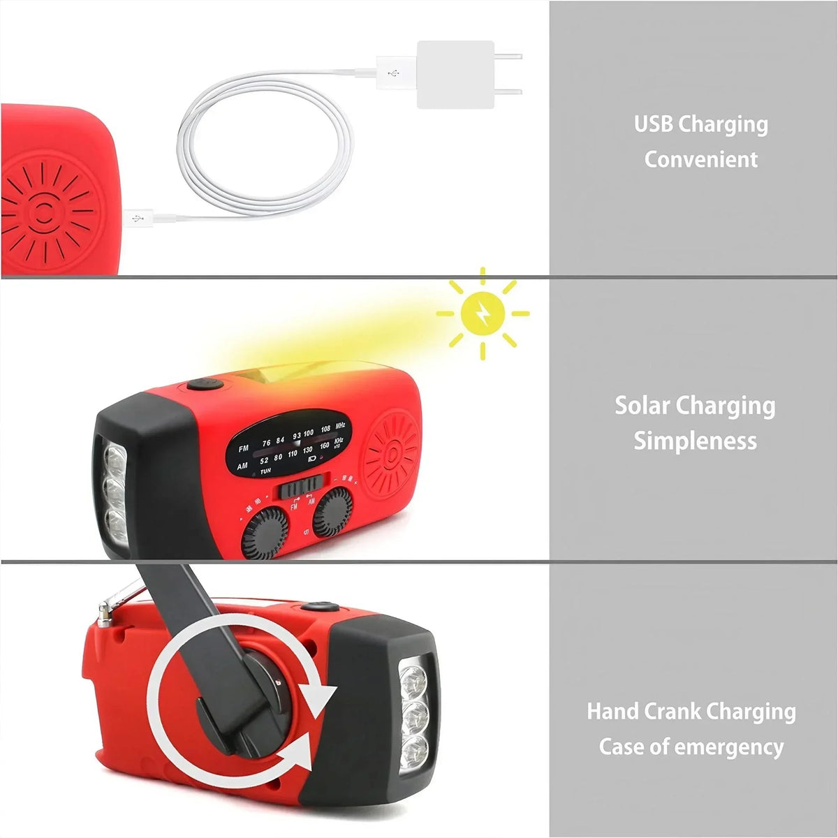 STONEGO Multifunctional Emergency FM/AM Radio – Solar, Hand-Crank, Phone Charger & Flashlight