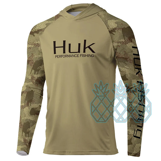 HUK Performance Fishing Shirts Men Long Sleeve Hoodie Fishing Tops Outdoor Sports Uv Protection UPF 50+  Breathable Fishing Wear