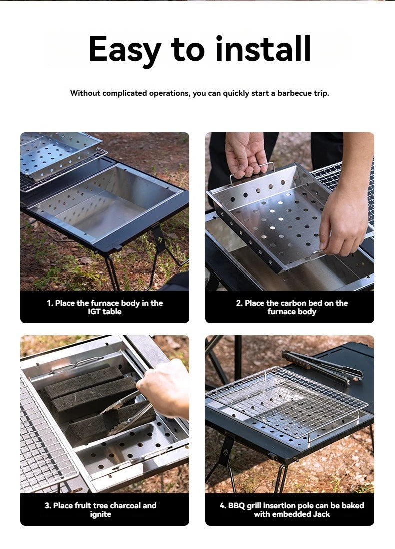 CAMPINGMOON UG-1 Unit IGT Carbon Grill Camping Table Expansion Windproof BBQ Double-Layer Insulated Firewood Stove