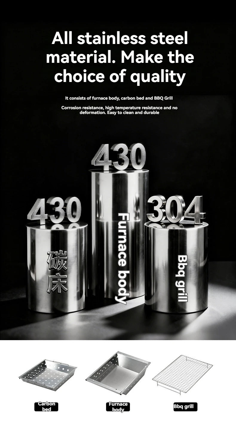 CAMPINGMOON UG-1 Unit IGT Carbon Grill Camping Table Expansion Windproof BBQ Double-Layer Insulated Firewood Stove