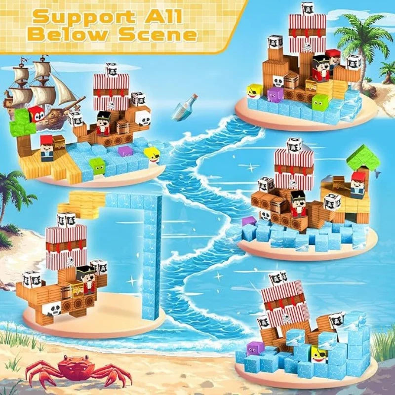 Pirate Ship Magnetic Building Blocks - STEM Playset.