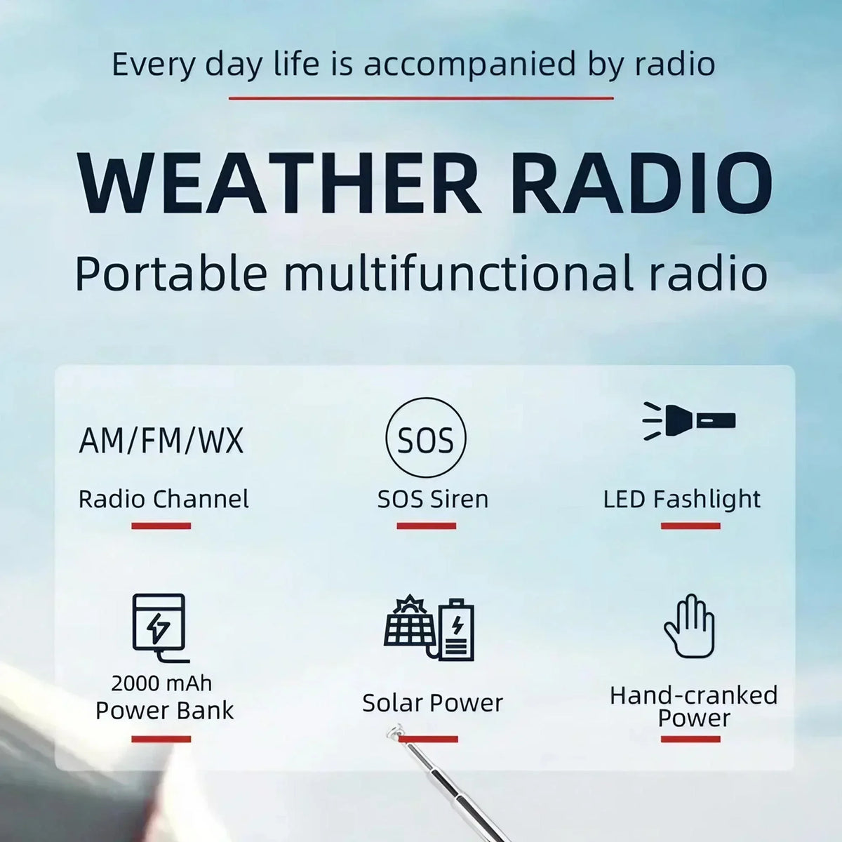 STONEGO Multifunctional Emergency FM/AM Radio – Solar, Hand-Crank, Phone Charger & Flashlight
