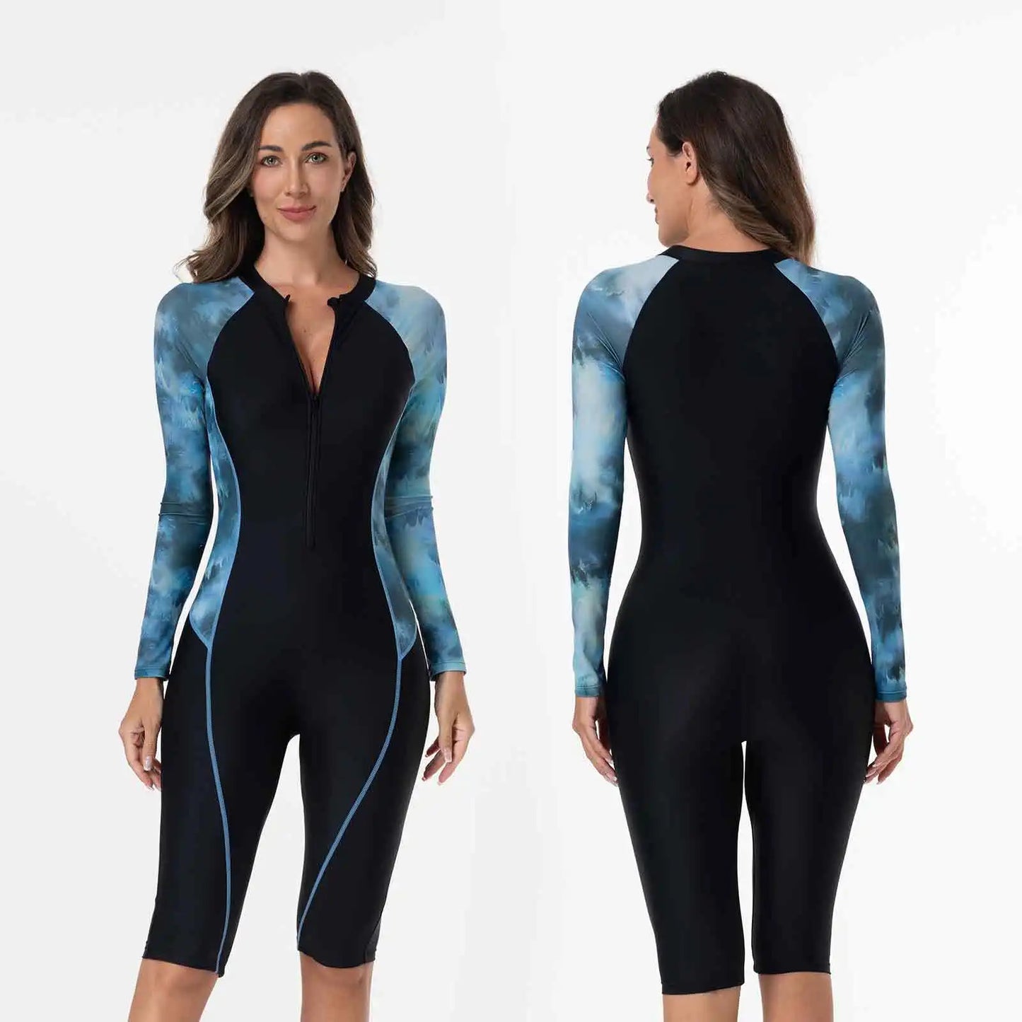 Women's Long Sleeve One-Piece Swimsuit – Patchwork Camouflage Surfing Suit