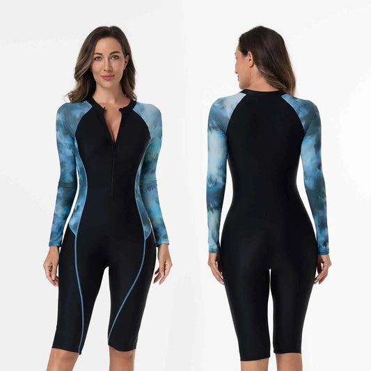 Women's Long Sleeve One-Piece Swimsuit – Patchwork Camouflage Surfing Suit