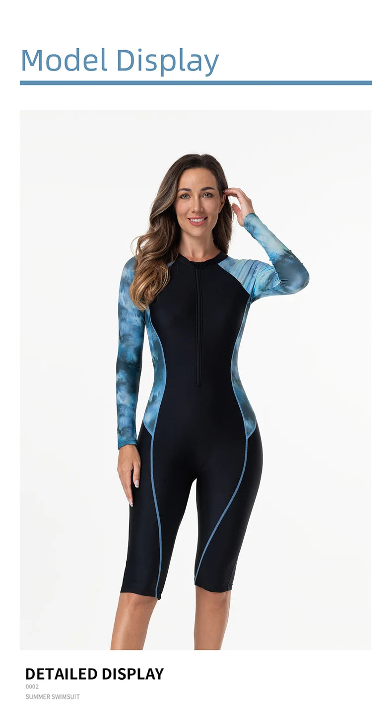 Women's Long Sleeve One-Piece Swimsuit – Patchwork Camouflage Surfing Suit