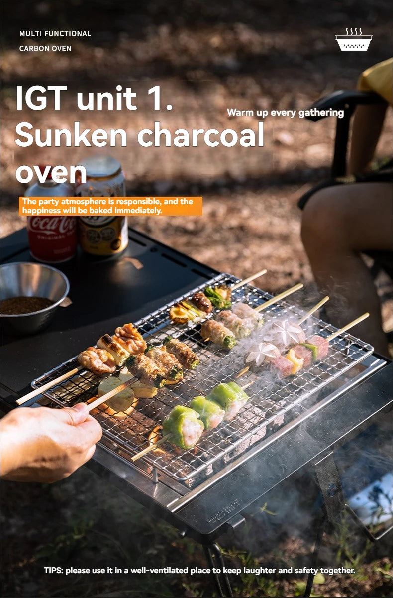 CAMPINGMOON UG-1 Unit IGT Carbon Grill Camping Table Expansion Windproof BBQ Double-Layer Insulated Firewood Stove